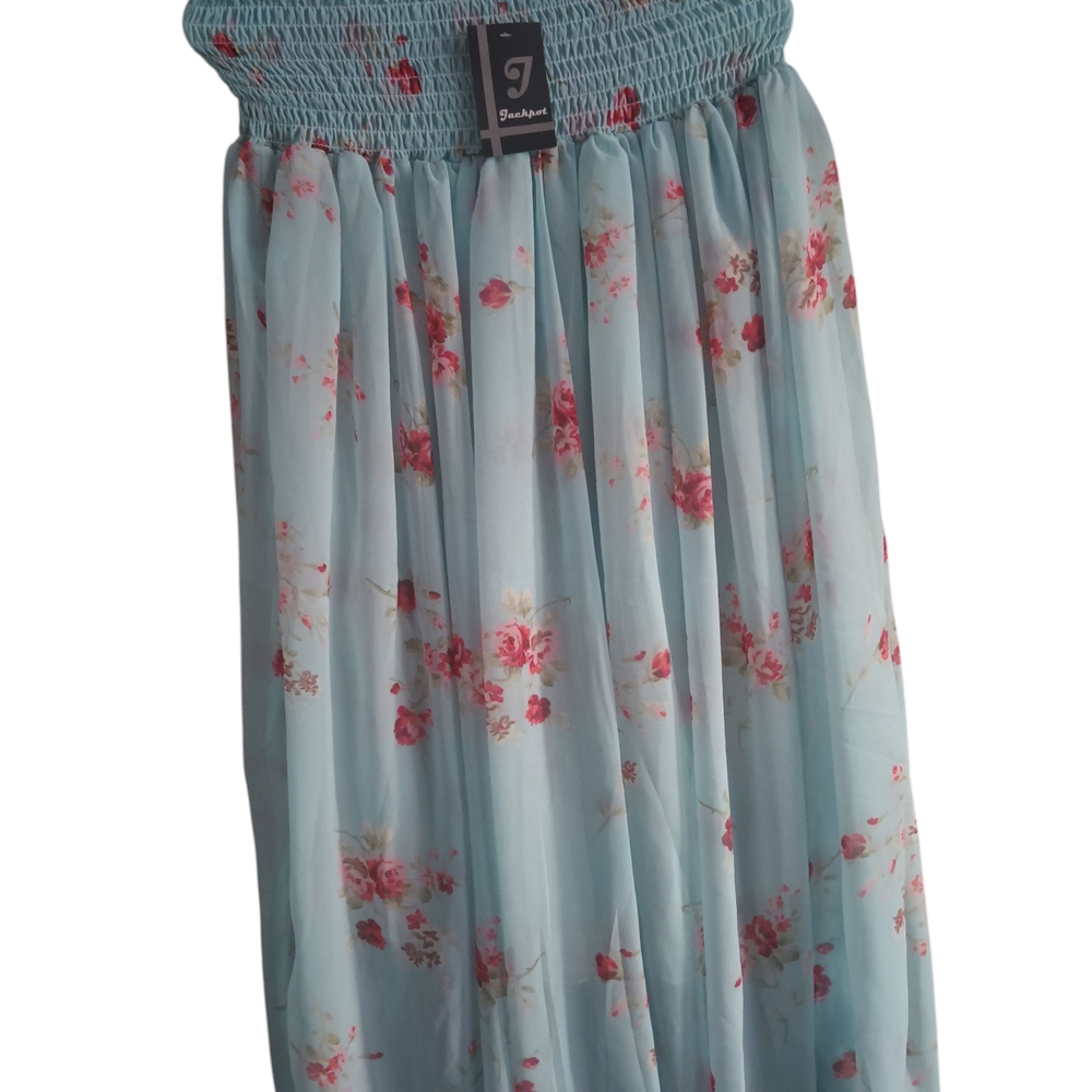 Ginger Floral High Low Skirt in Blue and Pink
